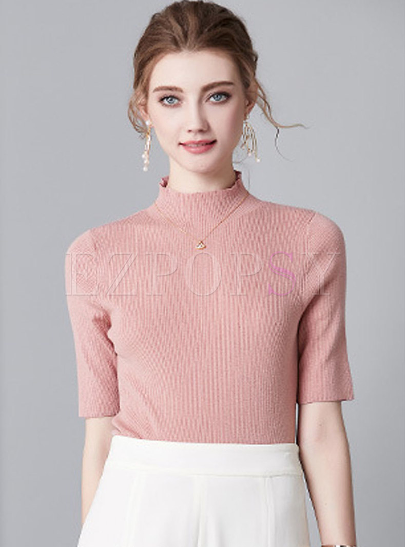 Brief All-matched Pure Color Knitted Sweater