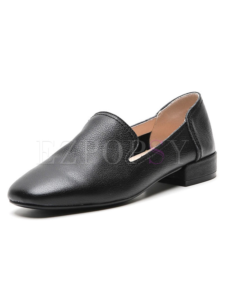 Brief Pure Color Square Head Leather Loafers