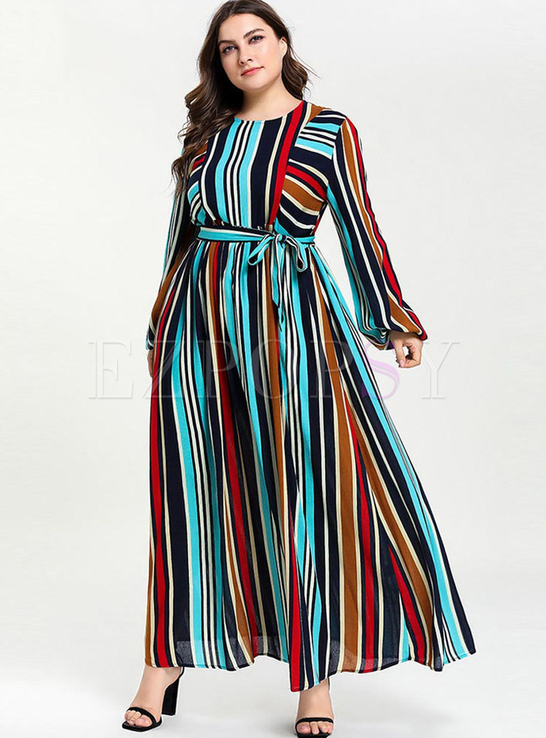 Stripe Double Slit Long Sleeve Maxi Dress - ShopperBoard