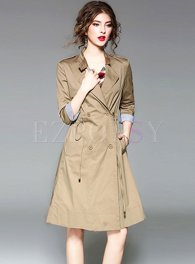 Striped Patchwork A Line Trench Coat