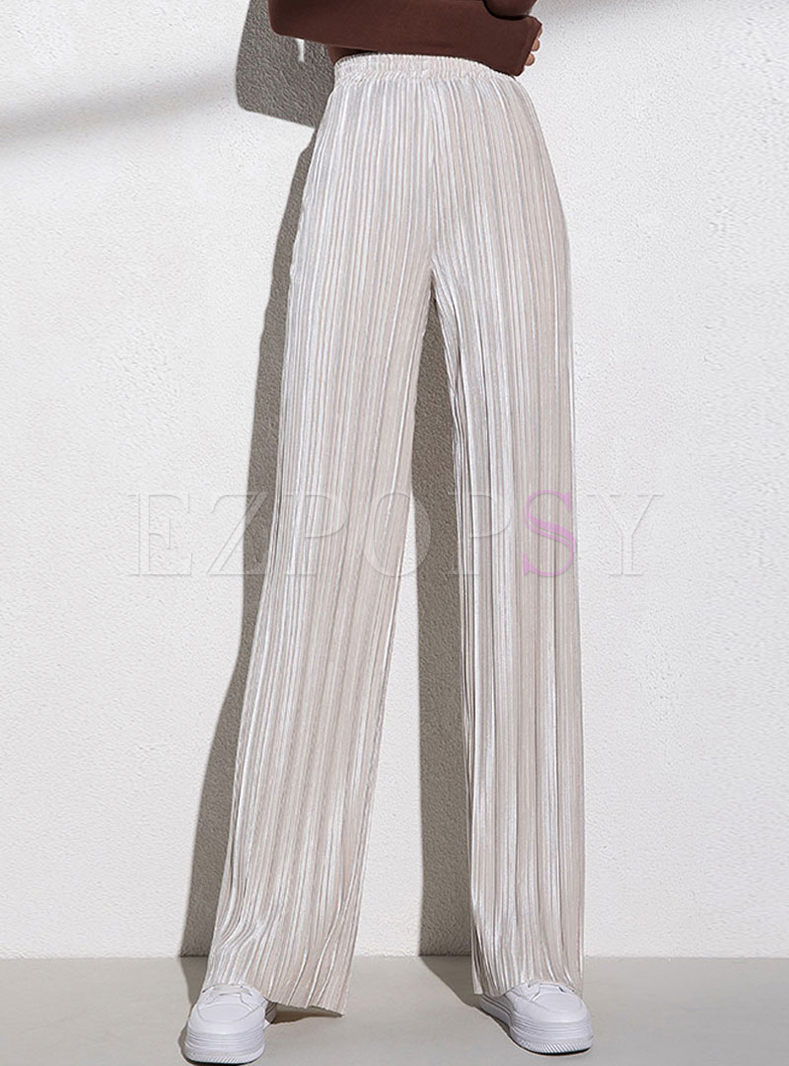 Elastic Waist Velvet Straight Pants