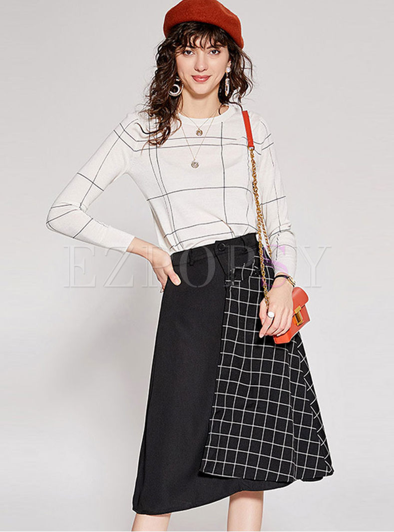 Casual O-neck Plaid Two Piece Outfits