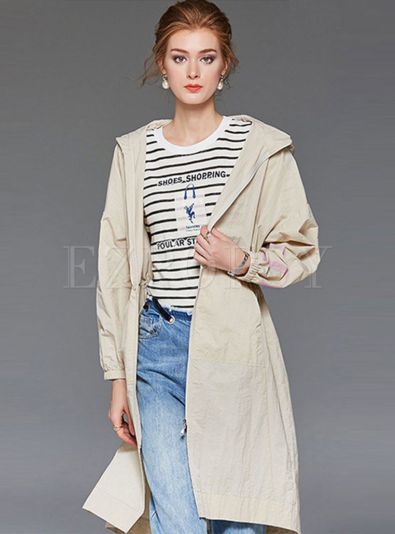 Fashion Hooded Letter Print Trench Coat