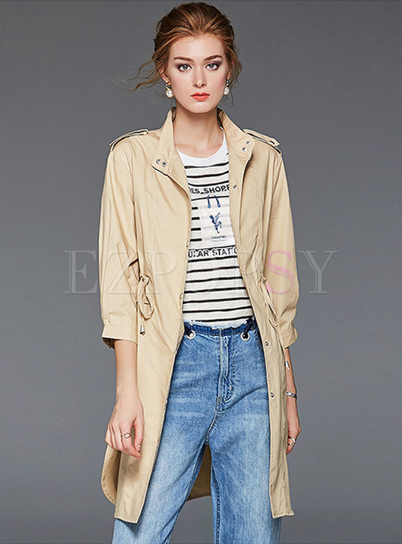 Solid Color Tied Half Sleeve Trench Coat
