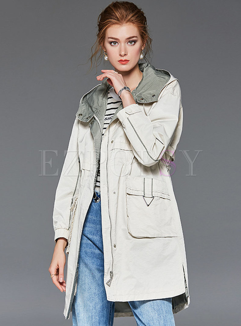 Casual Hooded Long Sleeve Trench Coat