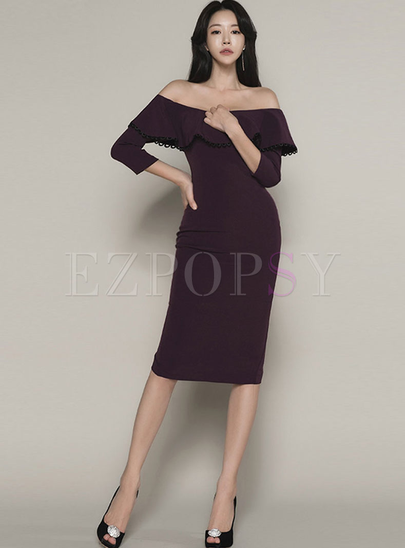 Dresses Bodycon Dresses Sexy Slash Neck 34 Sleeve Bodycon Dress 