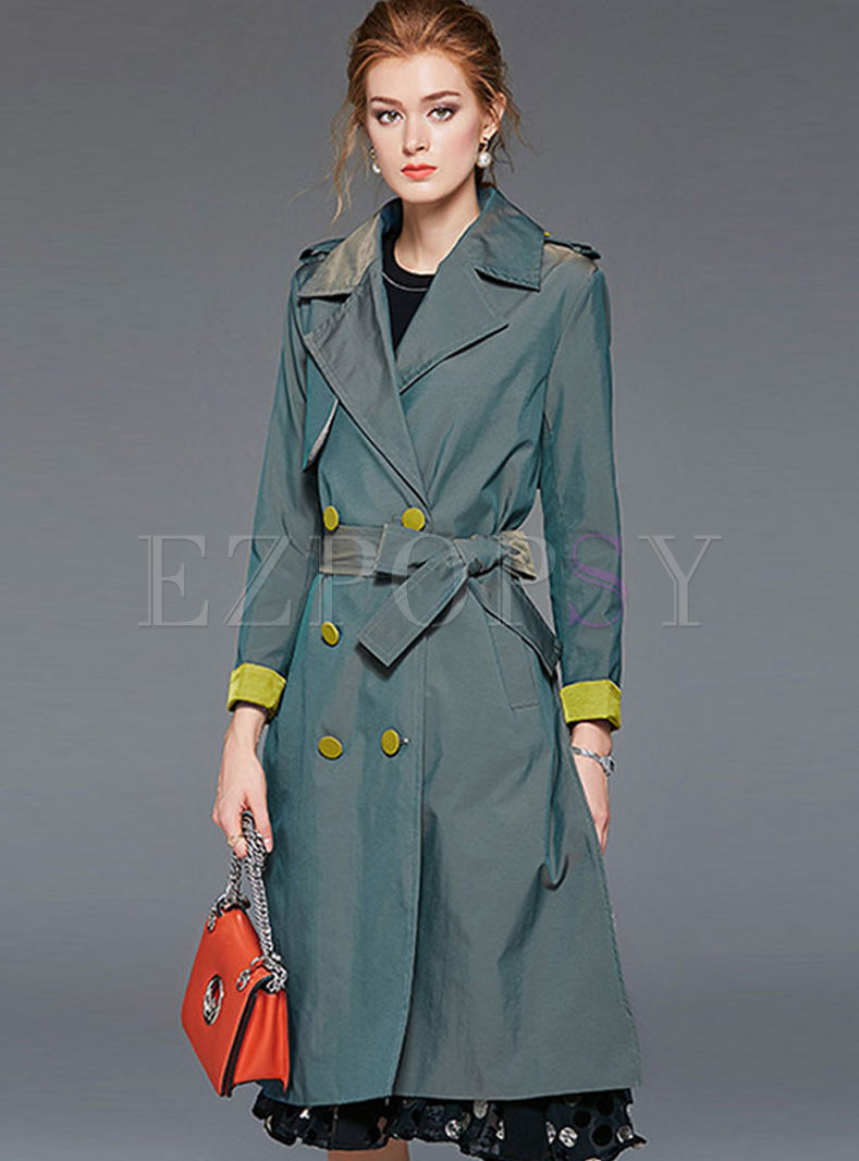 Notched Long Sleeve A Line Trench Coat
