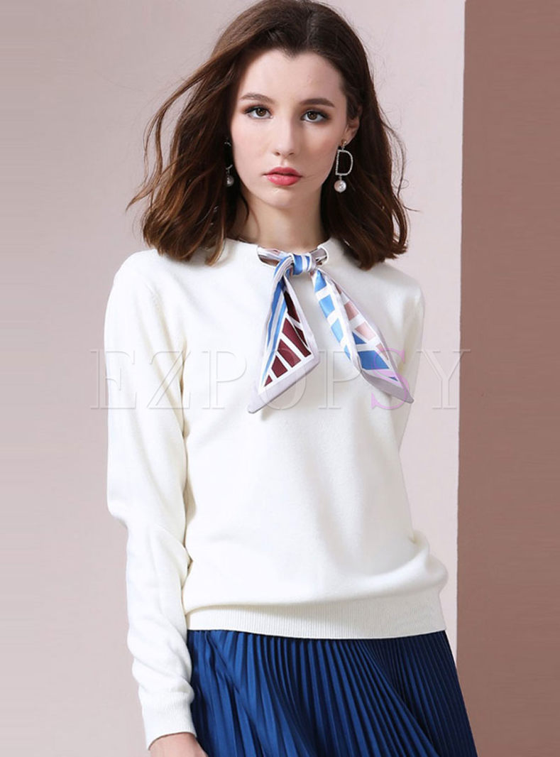 O-neck Bowknot Pullover Loose Sweater