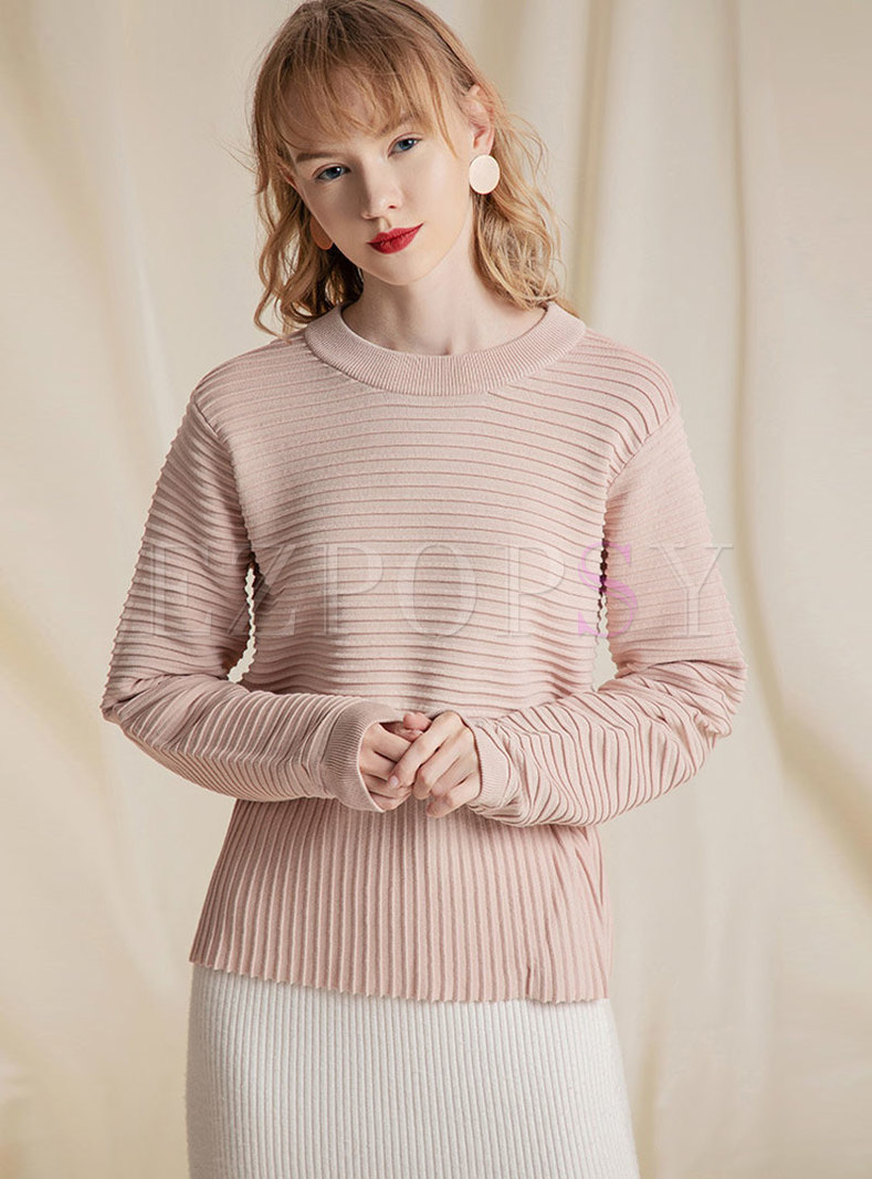 Brief Pink Stripe Pattern Cute Sweater