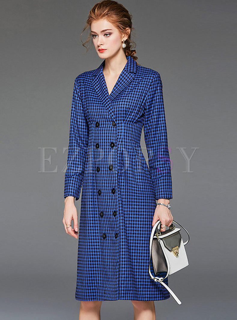 Casual Plaid Gathered Waist Splicing Trench Coat