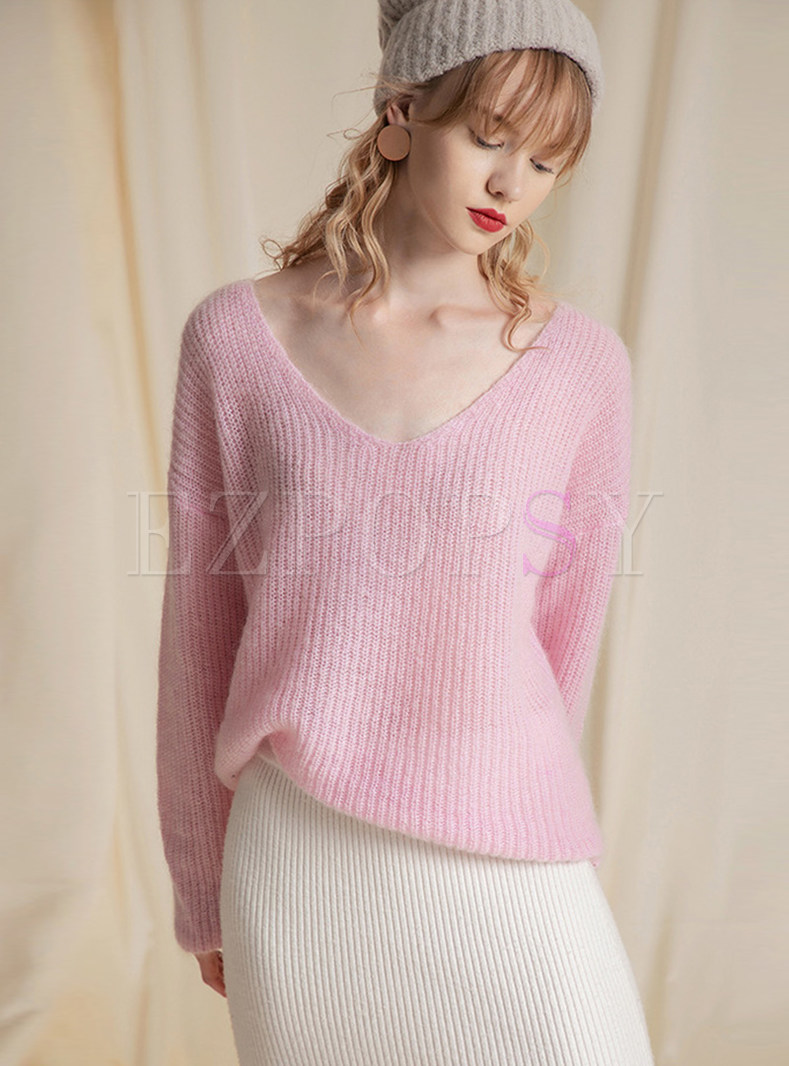 Sexy V-neck Long Sleeve Slight Perspective Pullover Sweater