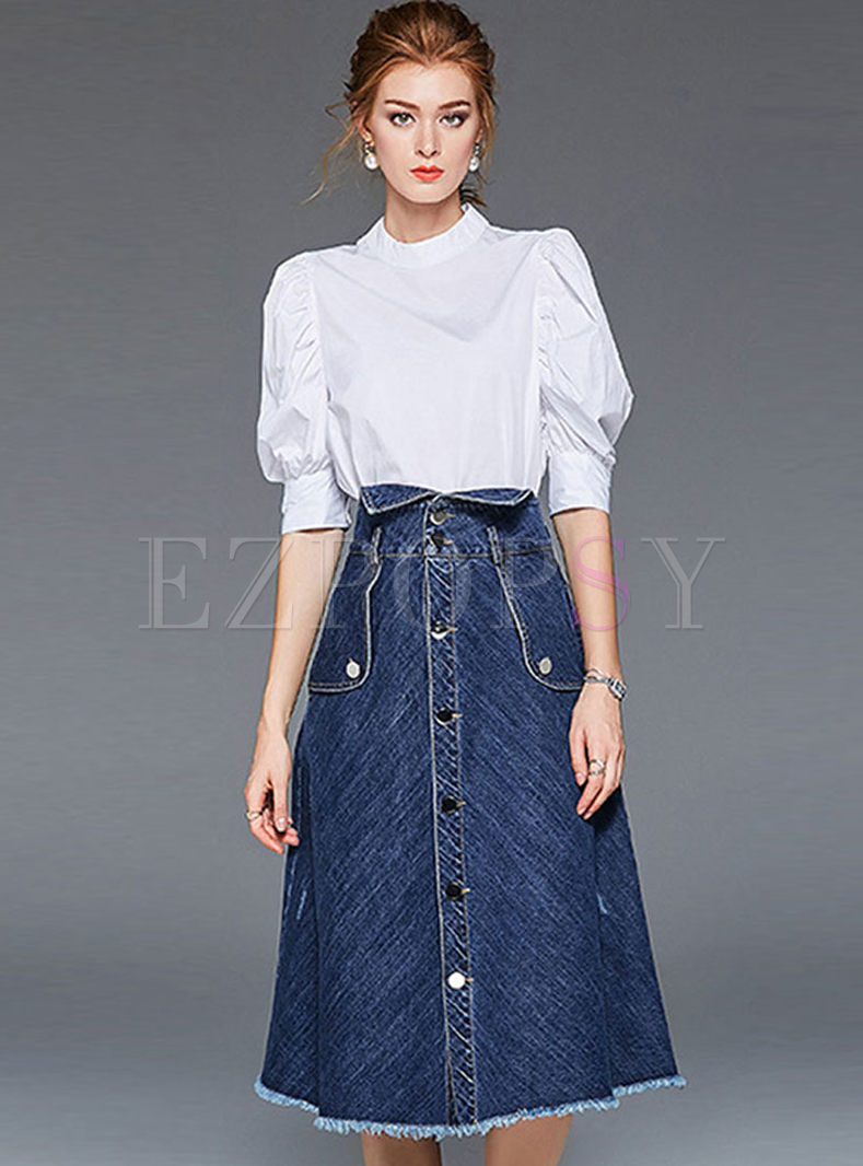 jeans long skirt and top
