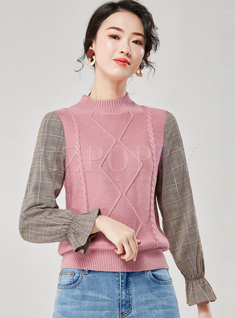 Long Sleeve Plaid Patchwork Sweater