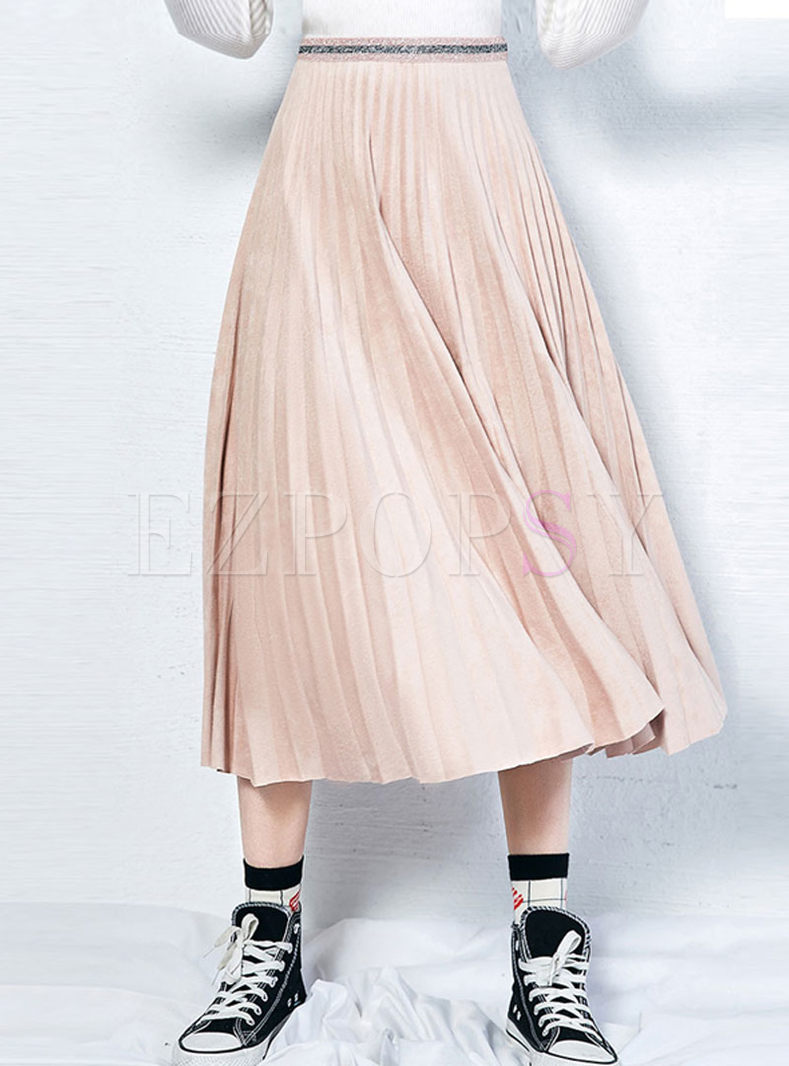 Solid Color High Waisted Pleated Skirt