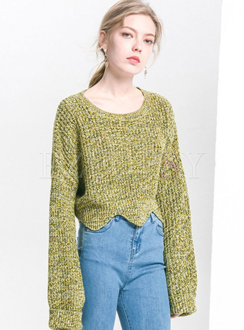 O-neck Wave Pullover Loose Short Sweater