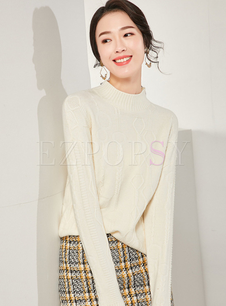 Brief Solid Color Stand Collar Knit Top