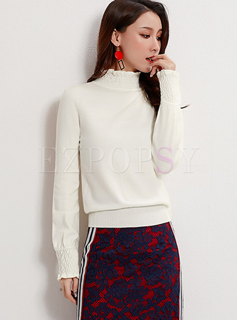 Solid Color High Collar Thin Knit Top 