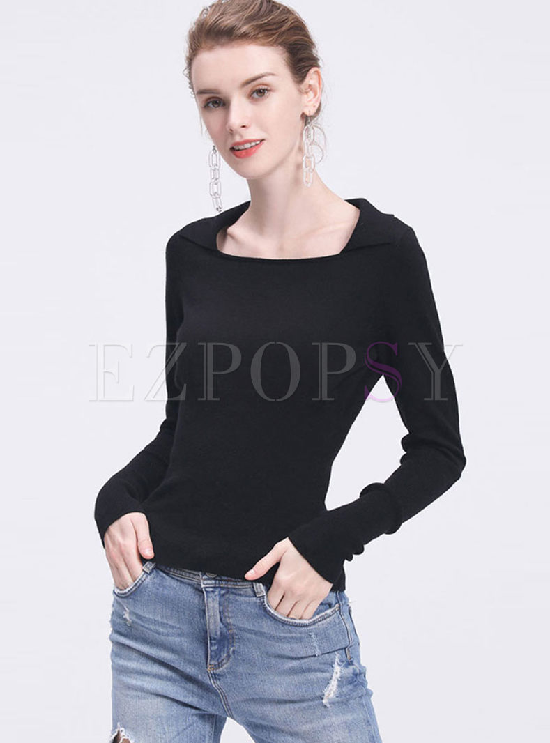 Black Long Sleeve Pullover Slim Sweater
