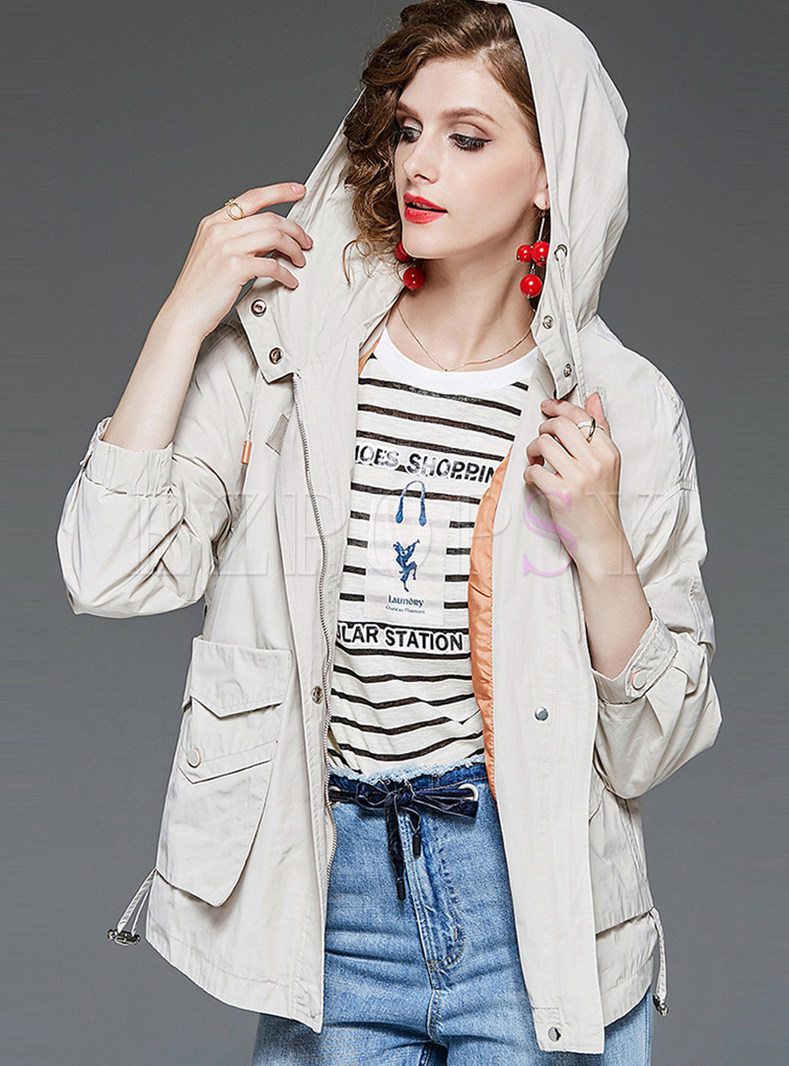 Apricot Short Hooded Trench Coat
