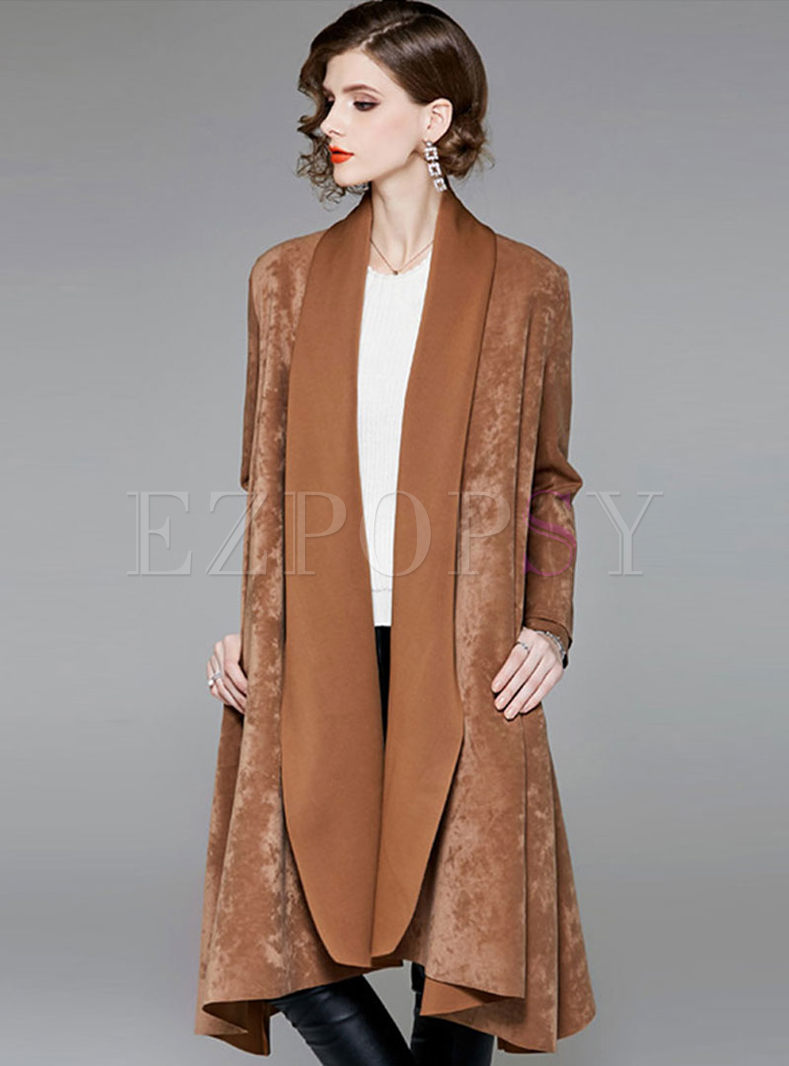 Solid Color Long Sleeve Irregular Overcoat