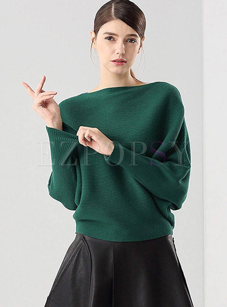 Slash Neck Long Sleeve Pullover Sweater