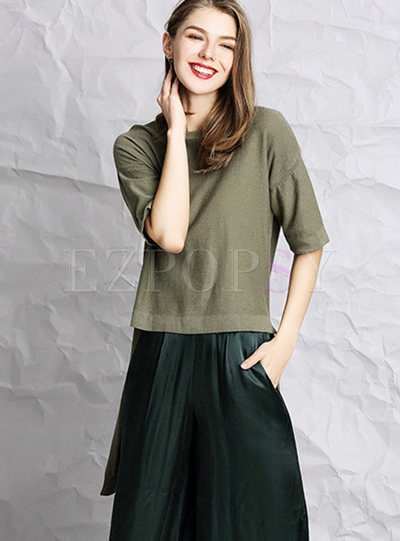Solid Color Short Before Loose Pullover T-shirt