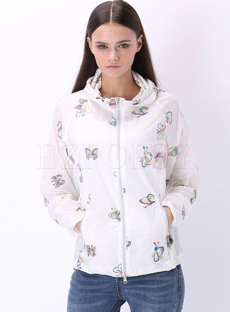 Hooded Butterfly Graphic Thin Coat