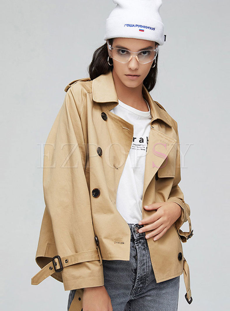 Lapel Double-breasted Loose Cargo Jacket