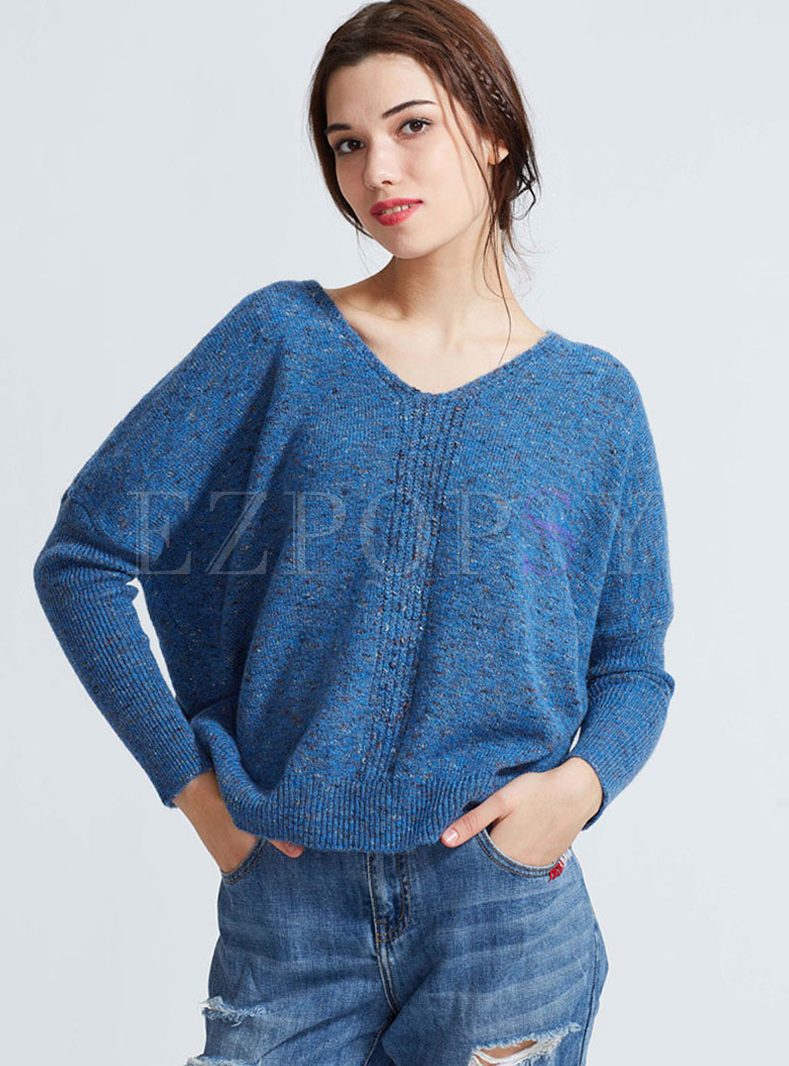 Sweet Pink V-neck Loose Pullover Sweater