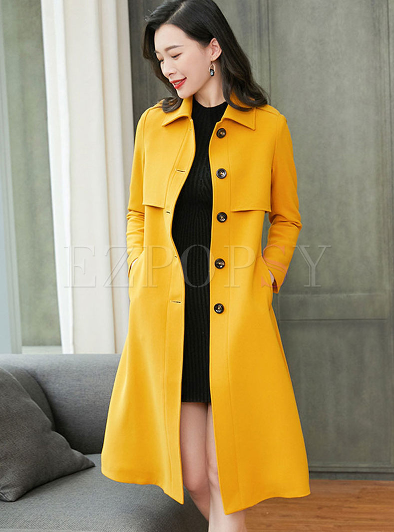 Long Sleeve Button-down Mid-long Trench Coat