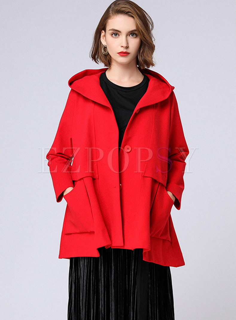 Outwear | Jackets/Coats | Red Plus Size Hooded Coat For Women