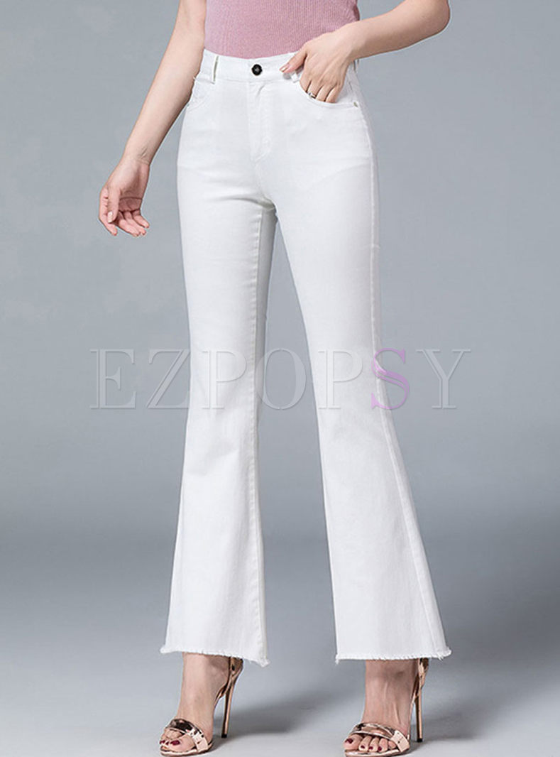white flare high waisted pants