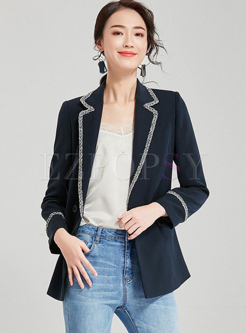 Notched Long Sleeve Rough Selvedge Blazer