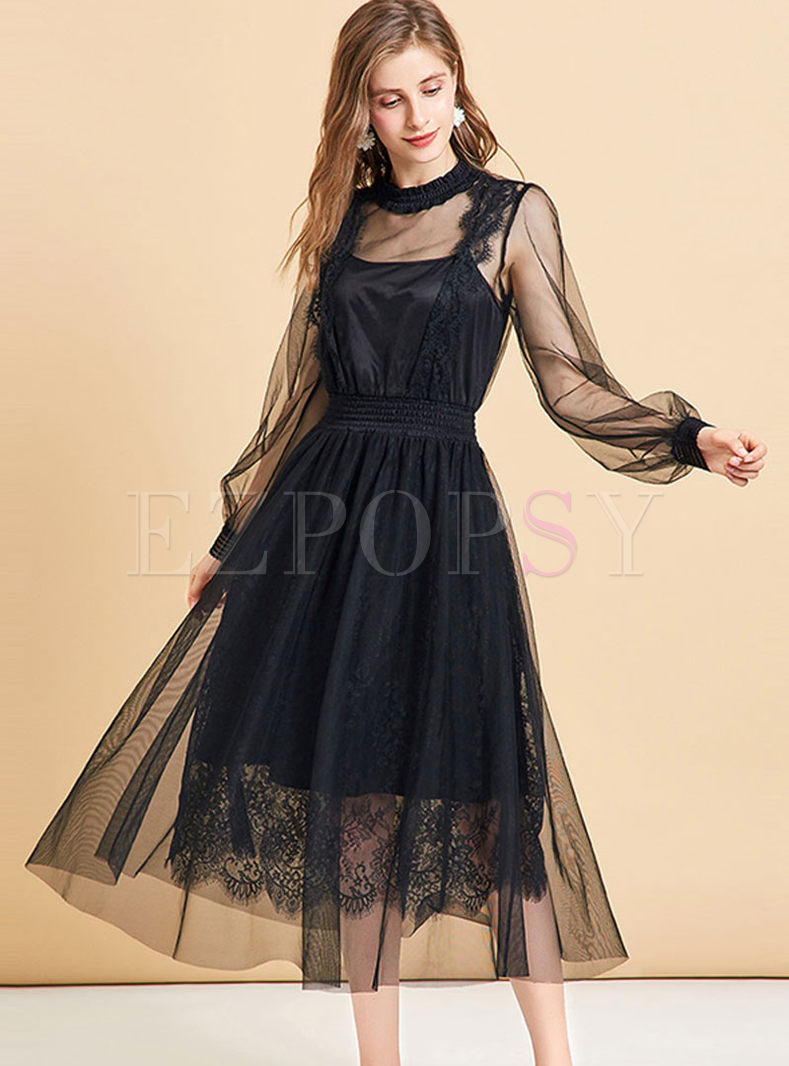 black lace mesh dress