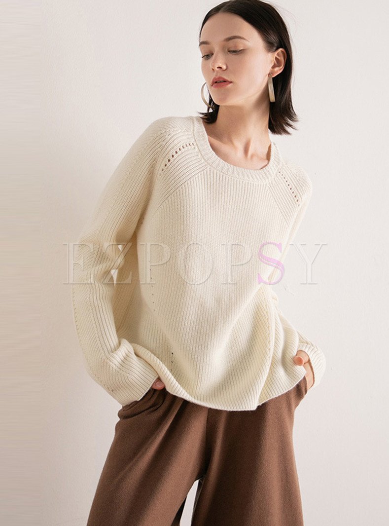 Milk White Pullover Thick Knit Top