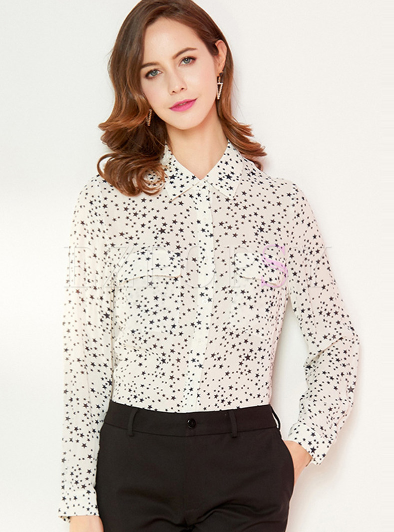 Lapel Star Print Single-breasted Blouse