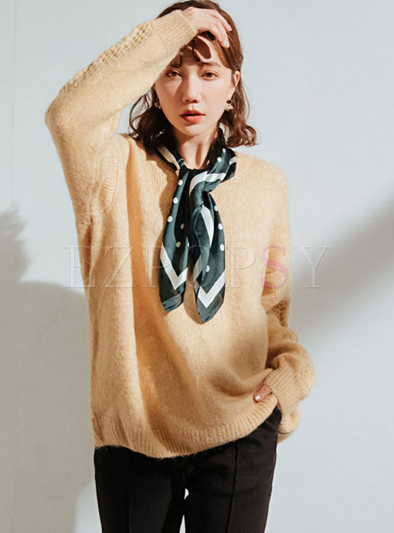 Solid Color O-neck Long Sleeve Sweater