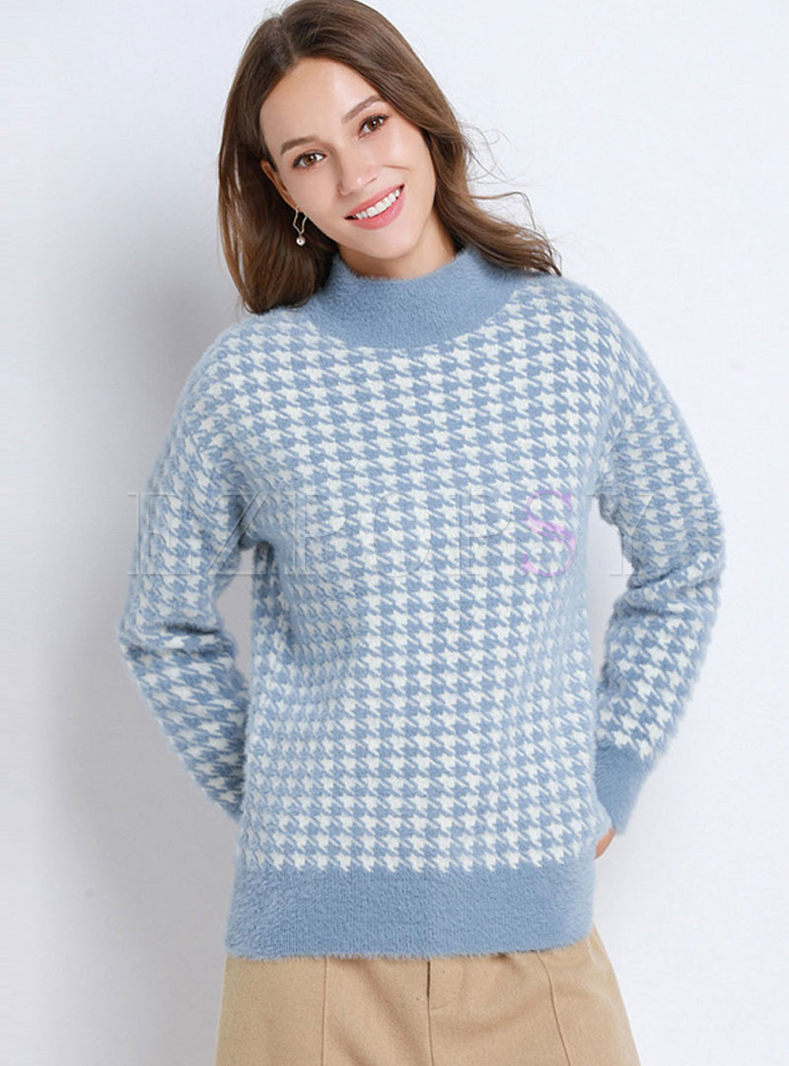 Standing Collar Plaid Pullover Sweater