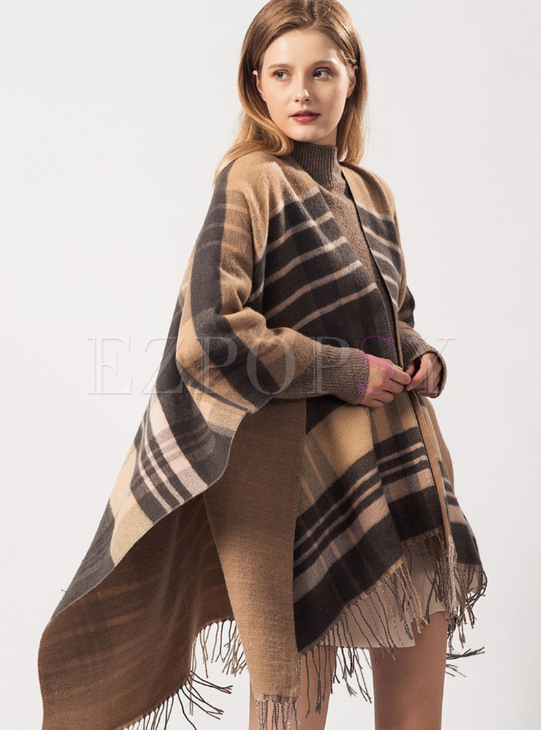 Accessories | Scarves & Wraps | Color-blocked Tassel Plaid Thick Scarf