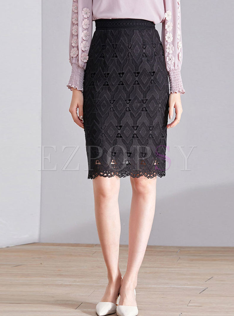 High Waist Openwork Lace Bodycon Skirt