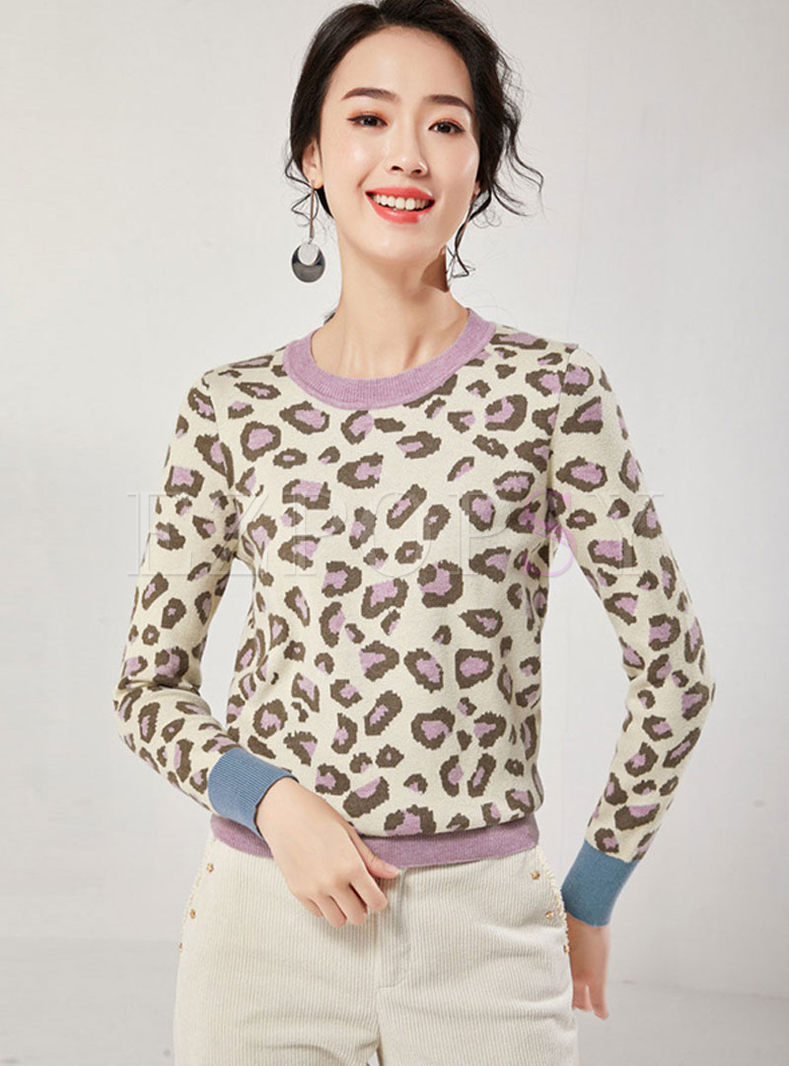 O-neck Leopard Pullover Slim Sweater
