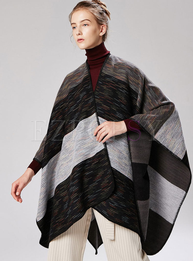 Accessories | Scarves & Wraps | Black Stripe Thicken Cloak Scarf