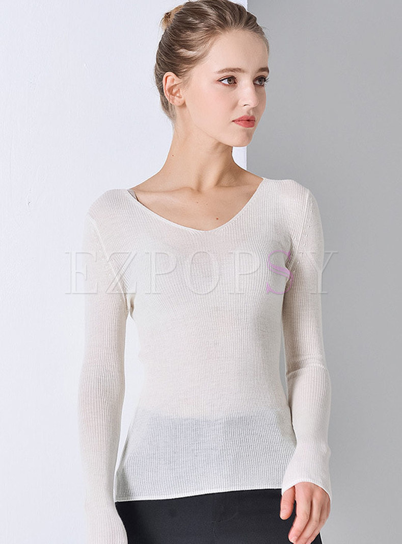 Brief V-neck Thin Pullover Sweater