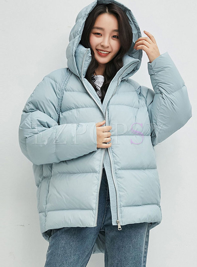 Outwear | Down Coats | Blue Hooded Thick Goose Bubble Coat