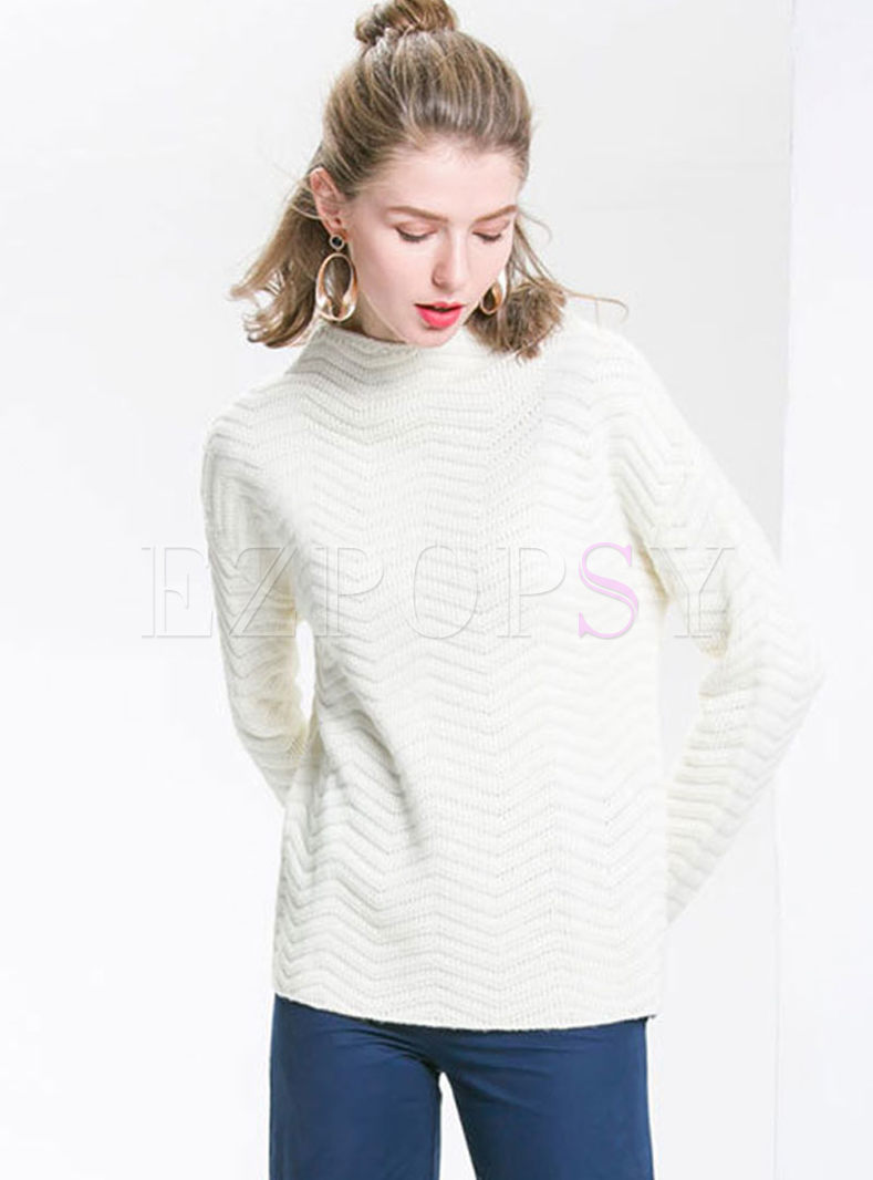 White Half Turtleneck Pullover Sweater