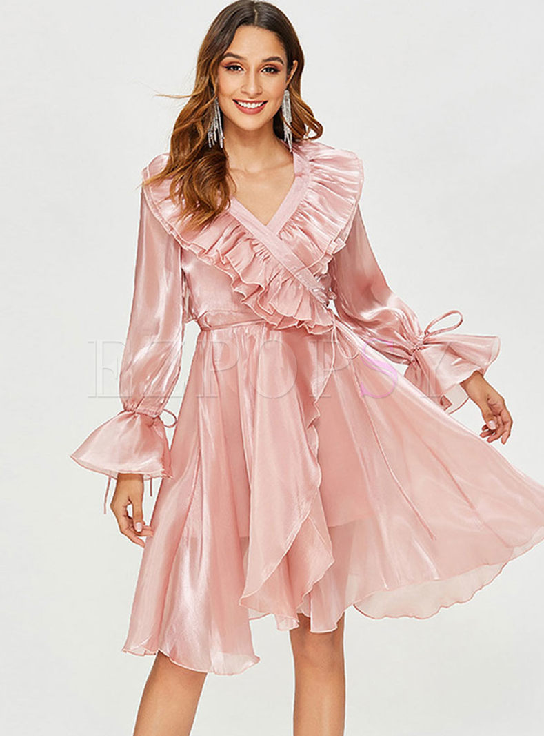 Sweet Pink Long Sleeve A Line Dress
