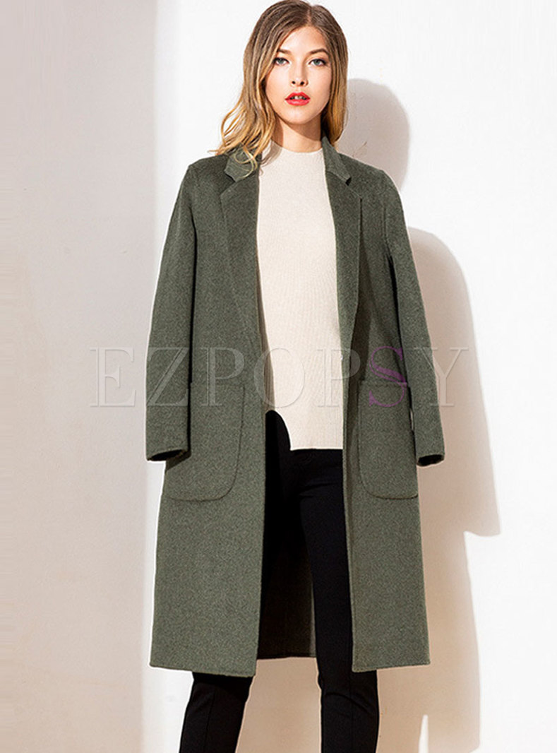 Notched Collar Double Wool Blend Overcoat