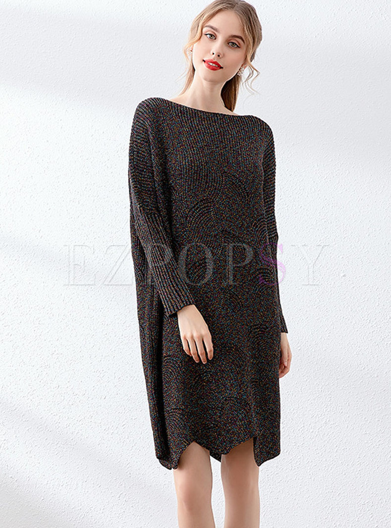 Color-blocked Irregular Loose Sweater Dress 