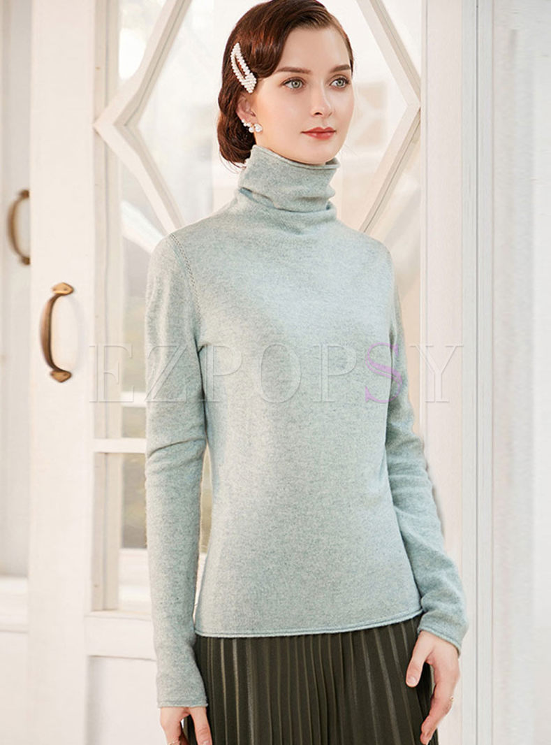 Brief Turtleneck Long Sleeve Slim Sweater