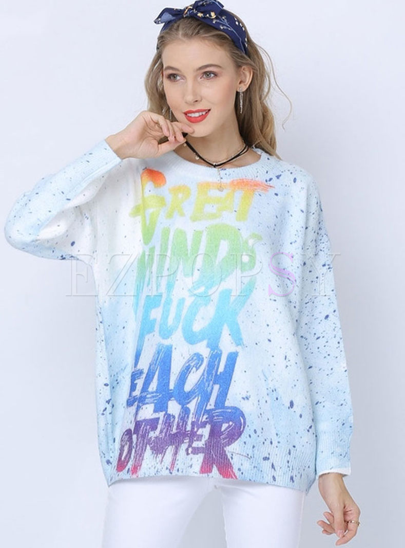 Plus Size Long Sleeve Letter Print Sweater